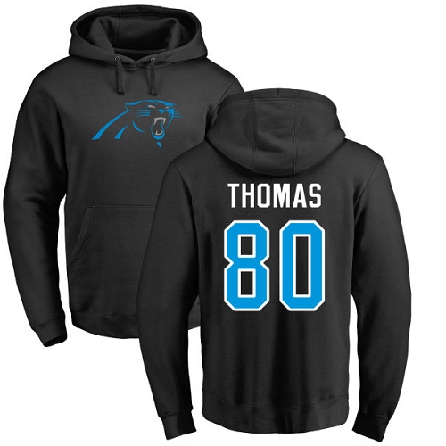 Carolina Panthers Men Black Ian Thomas Name and Number Logo NFL Football 80 Pullover Hoodie Sweatshirts